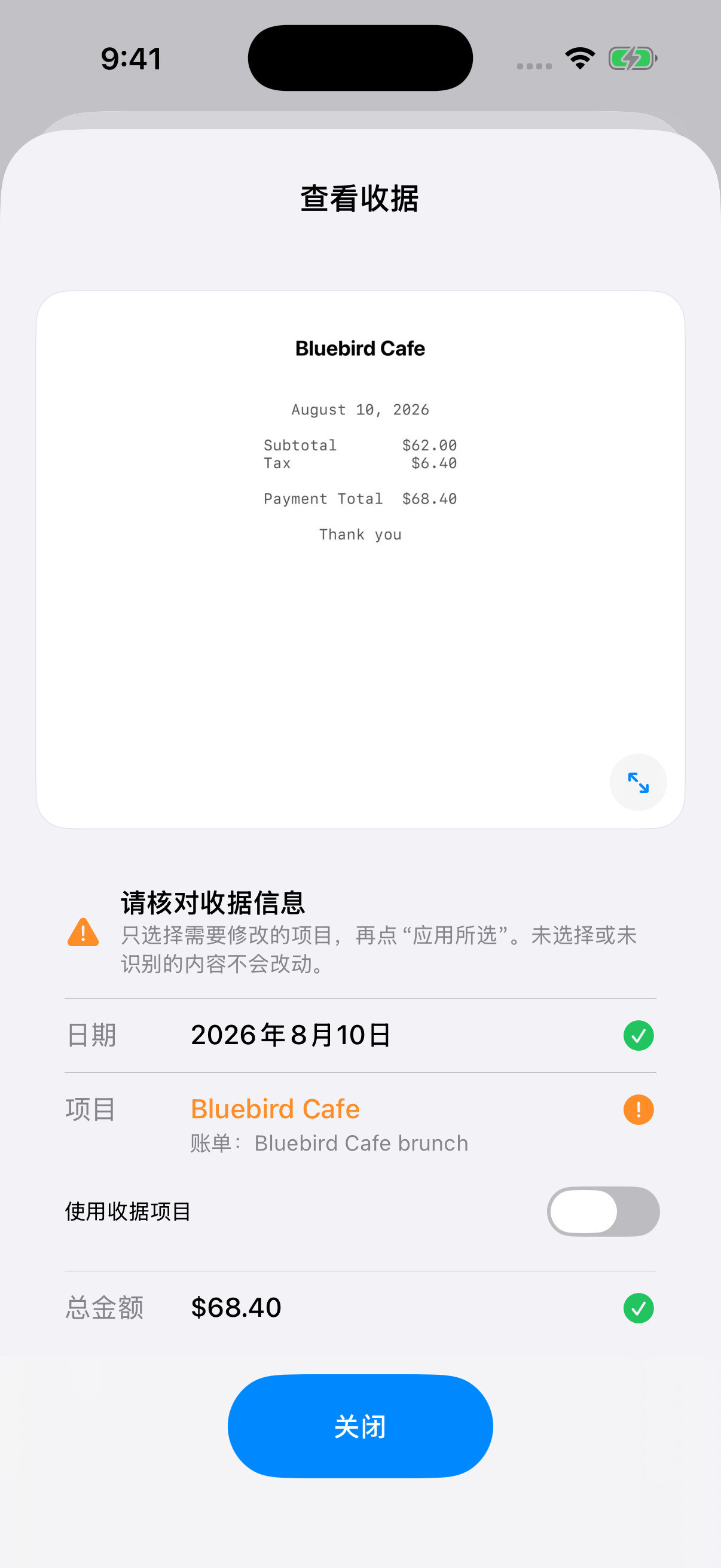 查看完整 App 截图: 项目名称不同,日期与金额一致。